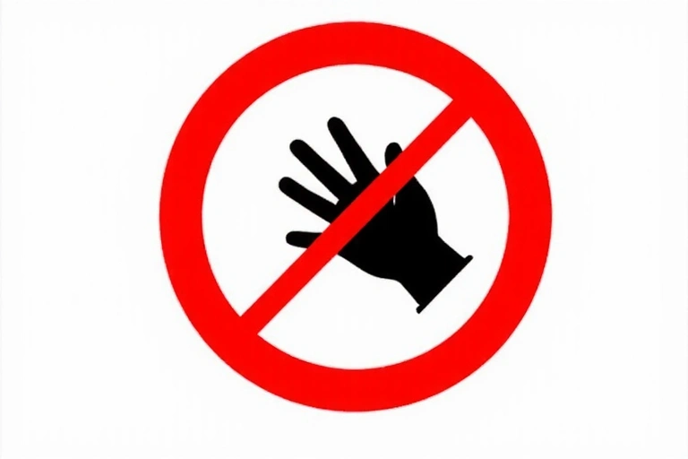 Warning sign with a crossed out hand, representing prohibited actions